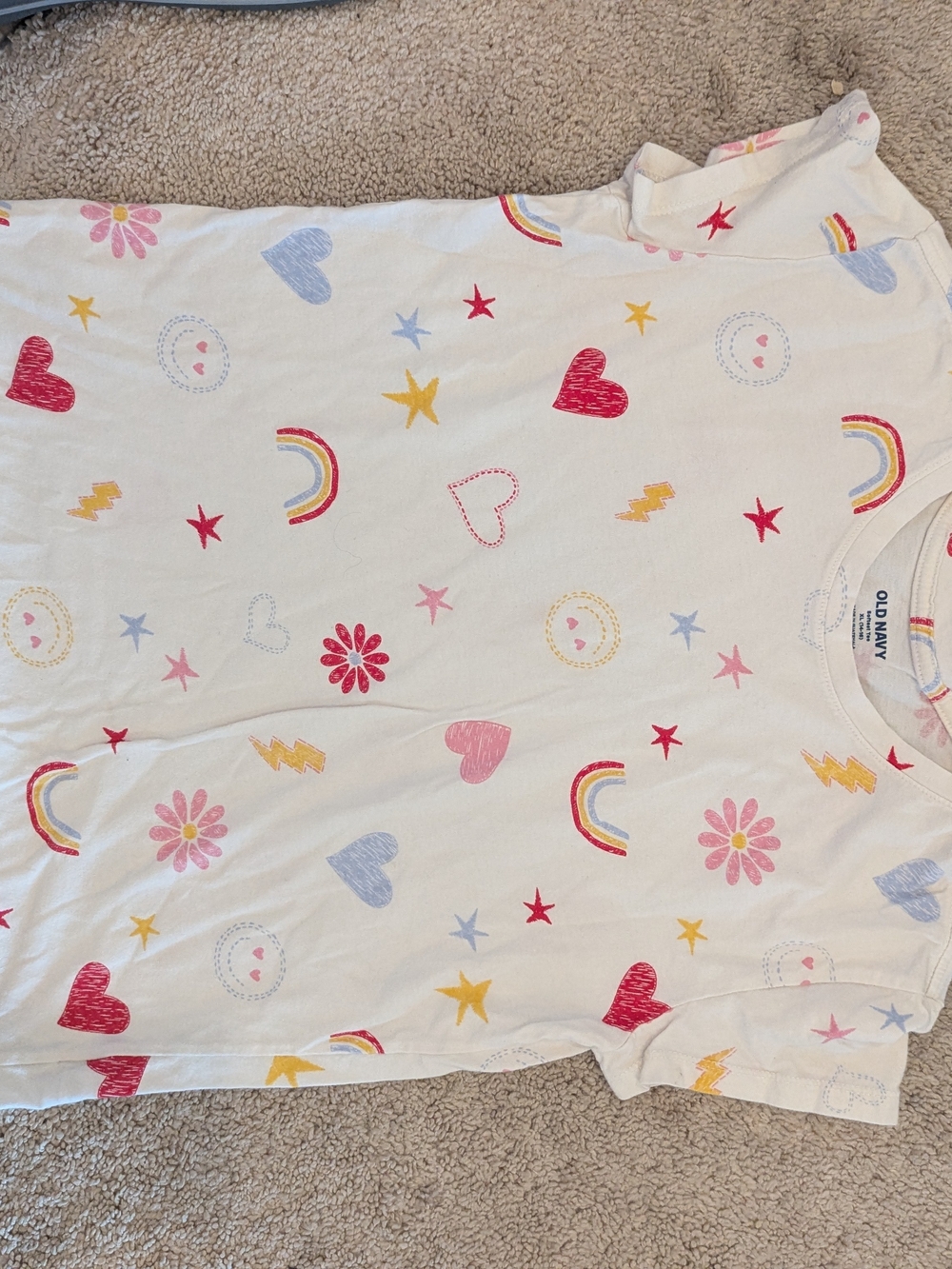 Old Navy White Rainbow, Heart & Flower Print Tee